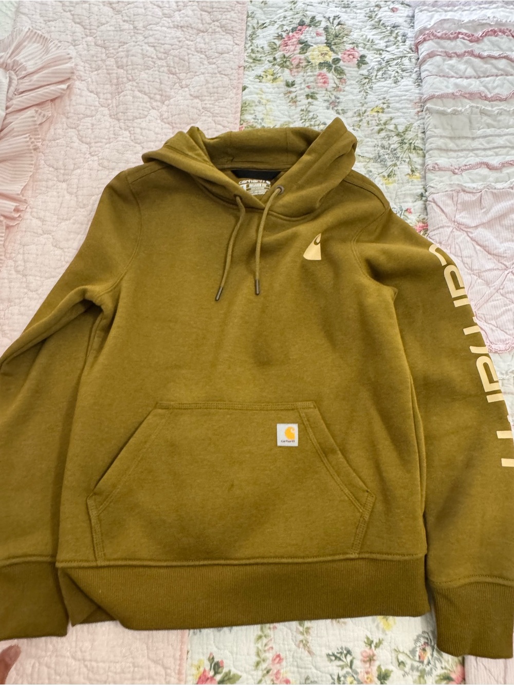 Carhartt Women's Olive/Khaki Crewneck Hoodie with Logo Sleeve